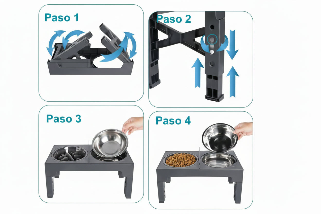 Comedero ajustable de altura para mascotas