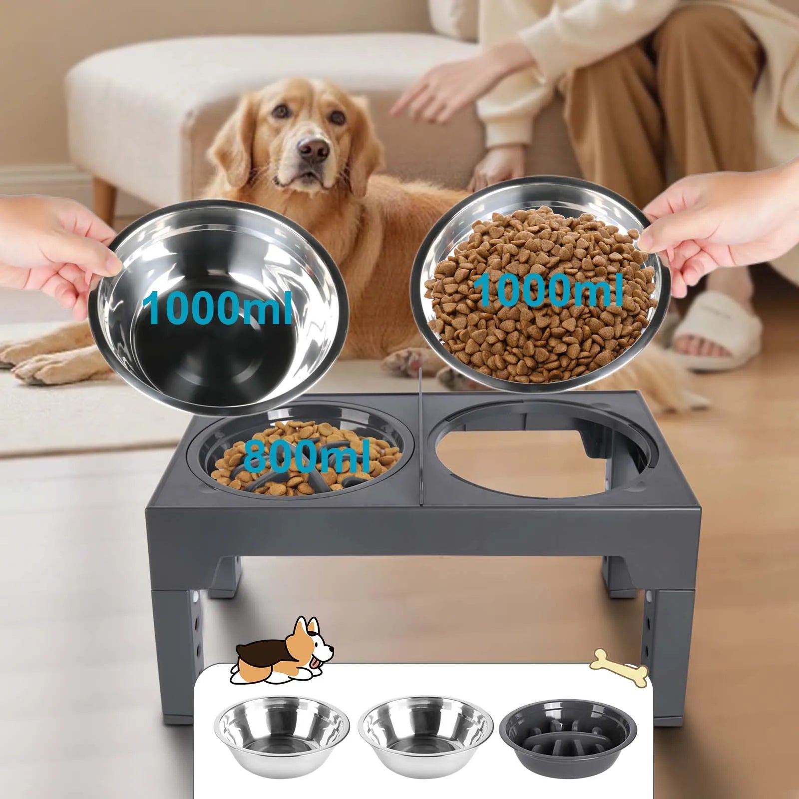 Comedero ajustable de altura para mascotas